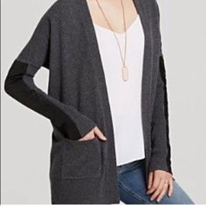 Aqua Cashmere leather sleeve cardigan